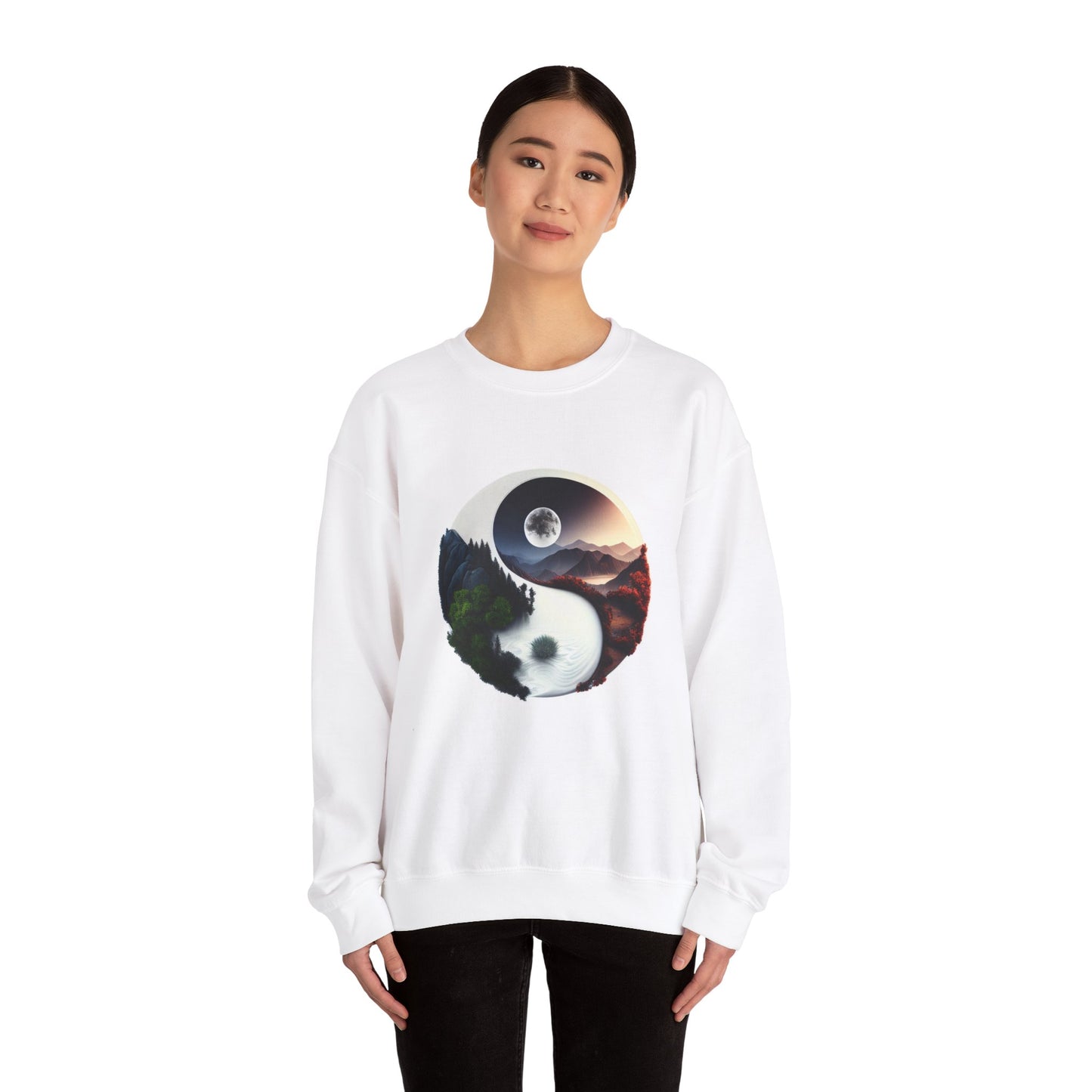 Unisex Yin Yang Nature Crewneck Sweatshirt - Cozy and Stylish for Outdoor Lovers