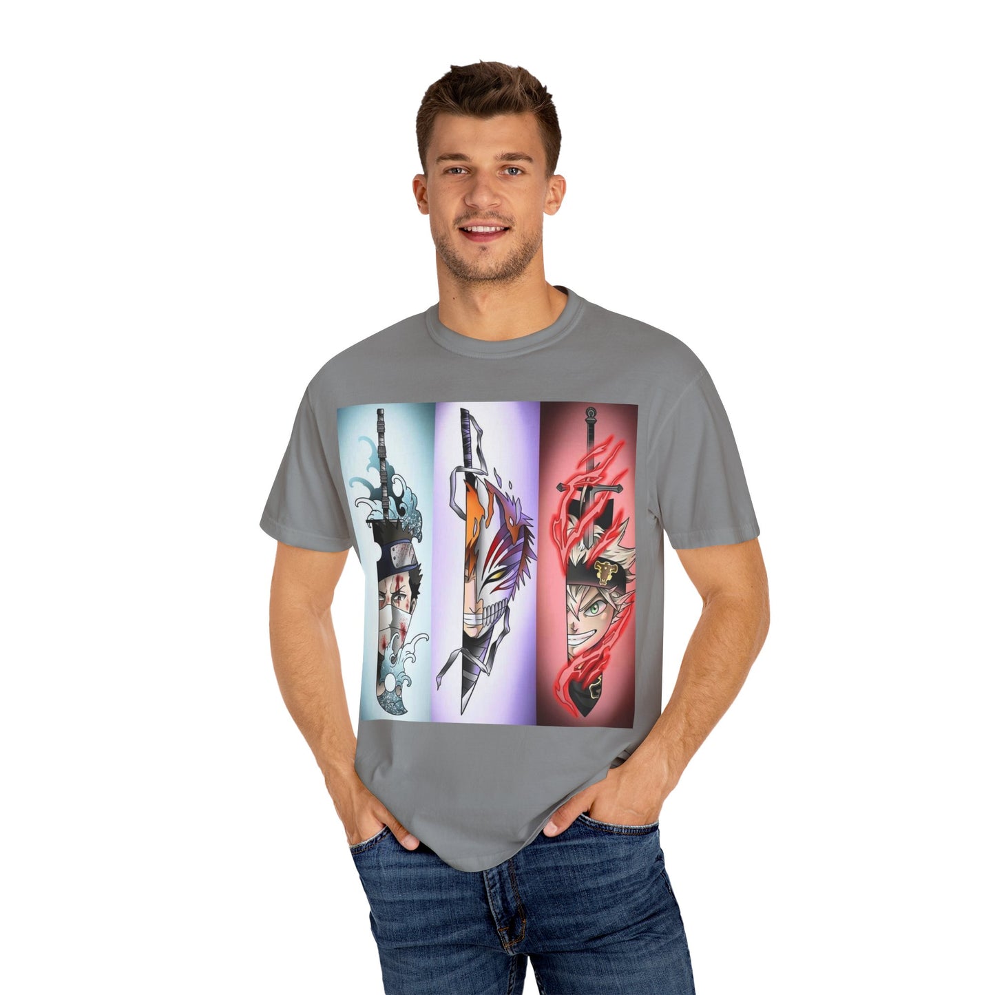 Unisex Garment-Dyed Anime T-Shirt - Vibrant Sword Design