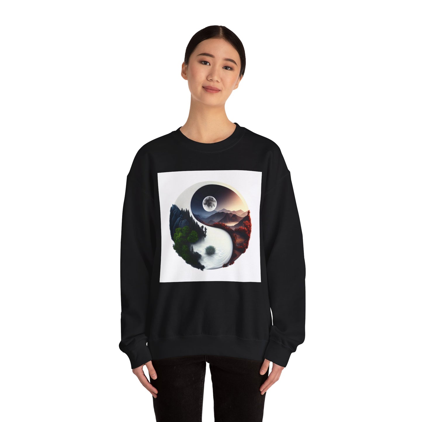 Unisex Yin Yang Nature Crewneck Sweatshirt - Cozy and Stylish for Outdoor Lovers