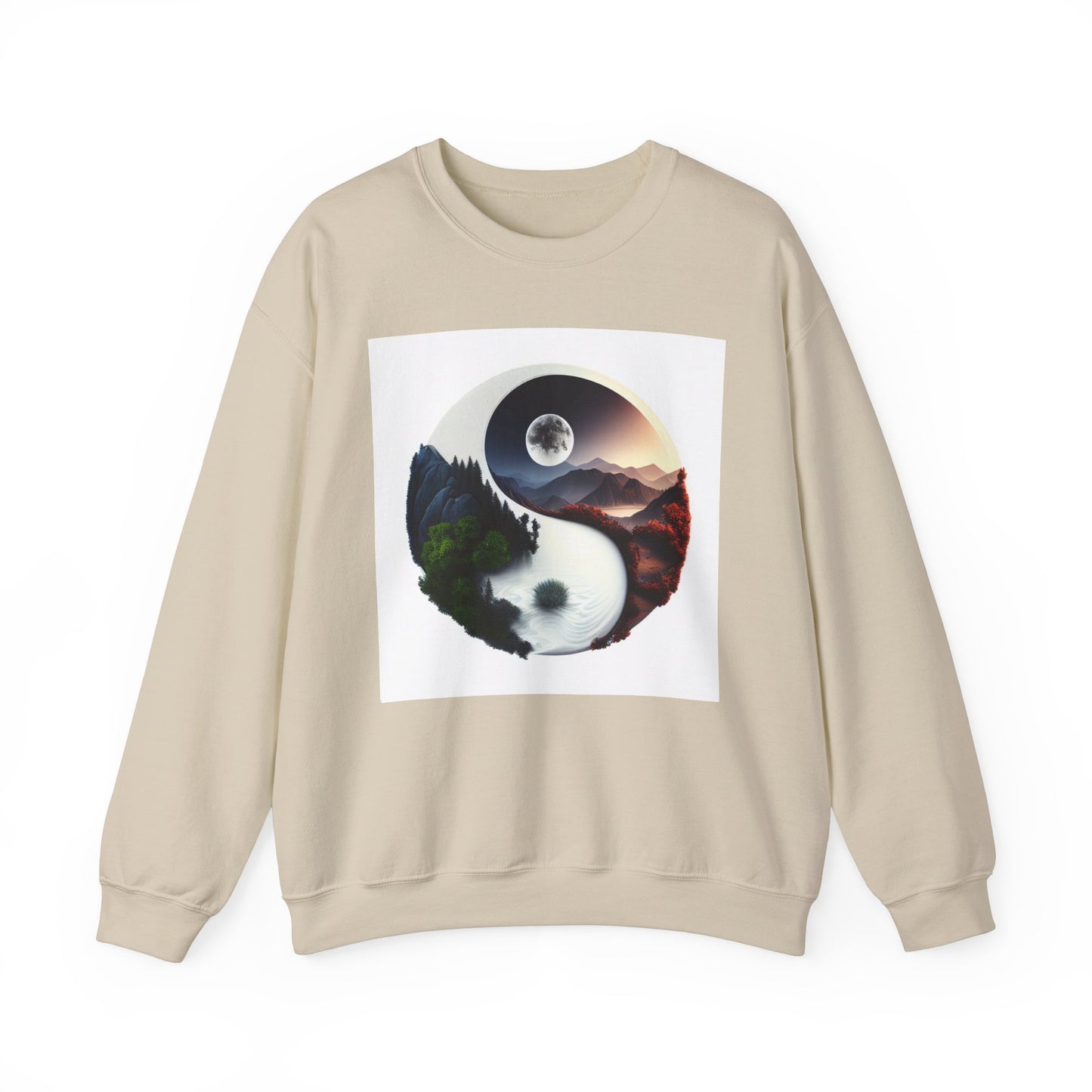 Unisex Yin Yang Nature Crewneck Sweatshirt - Cozy and Stylish for Outdoor Lovers