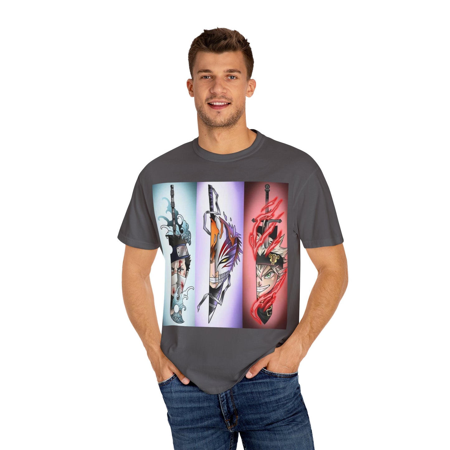 Unisex Garment-Dyed Anime T-Shirt - Vibrant Sword Design