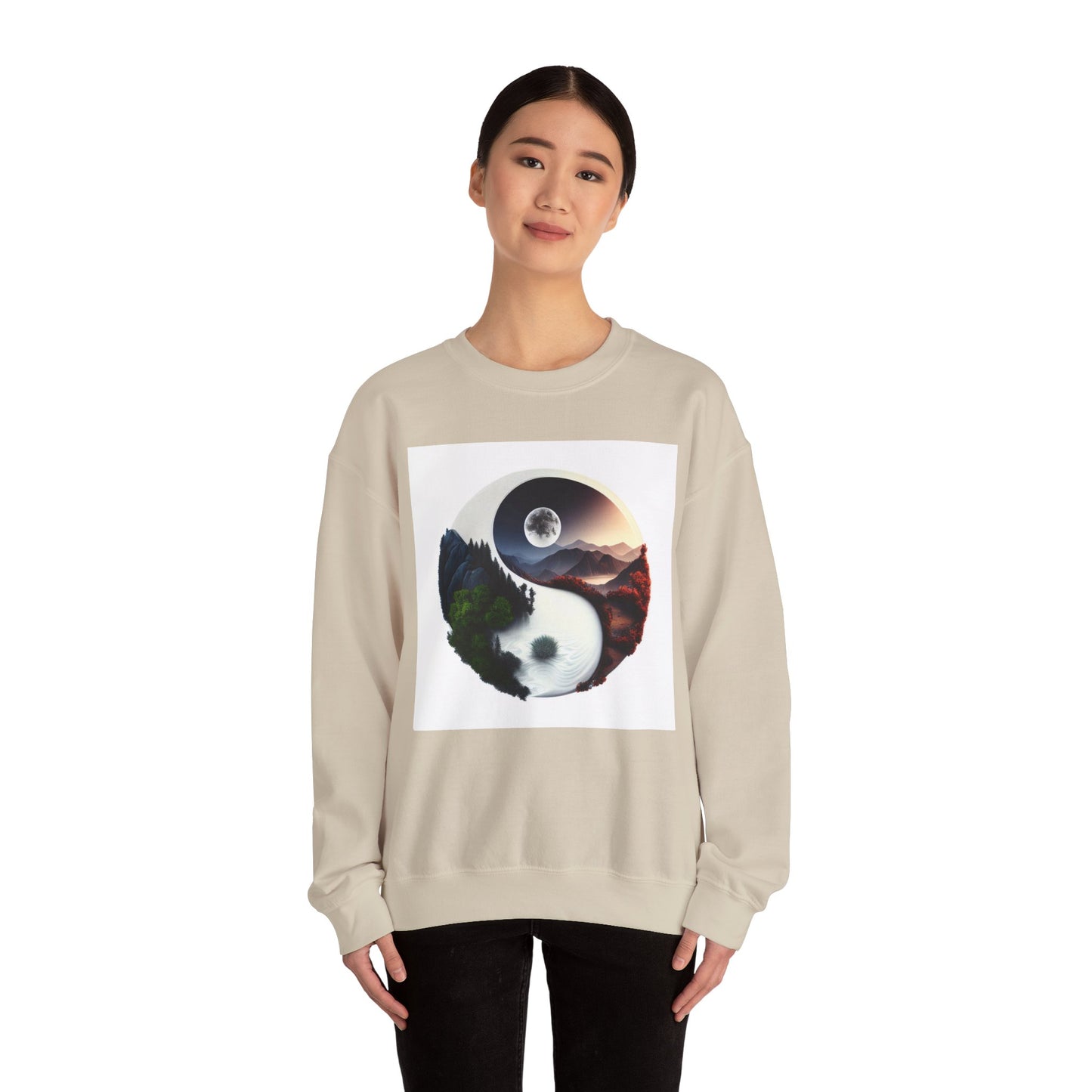 Unisex Yin Yang Nature Crewneck Sweatshirt - Cozy and Stylish for Outdoor Lovers