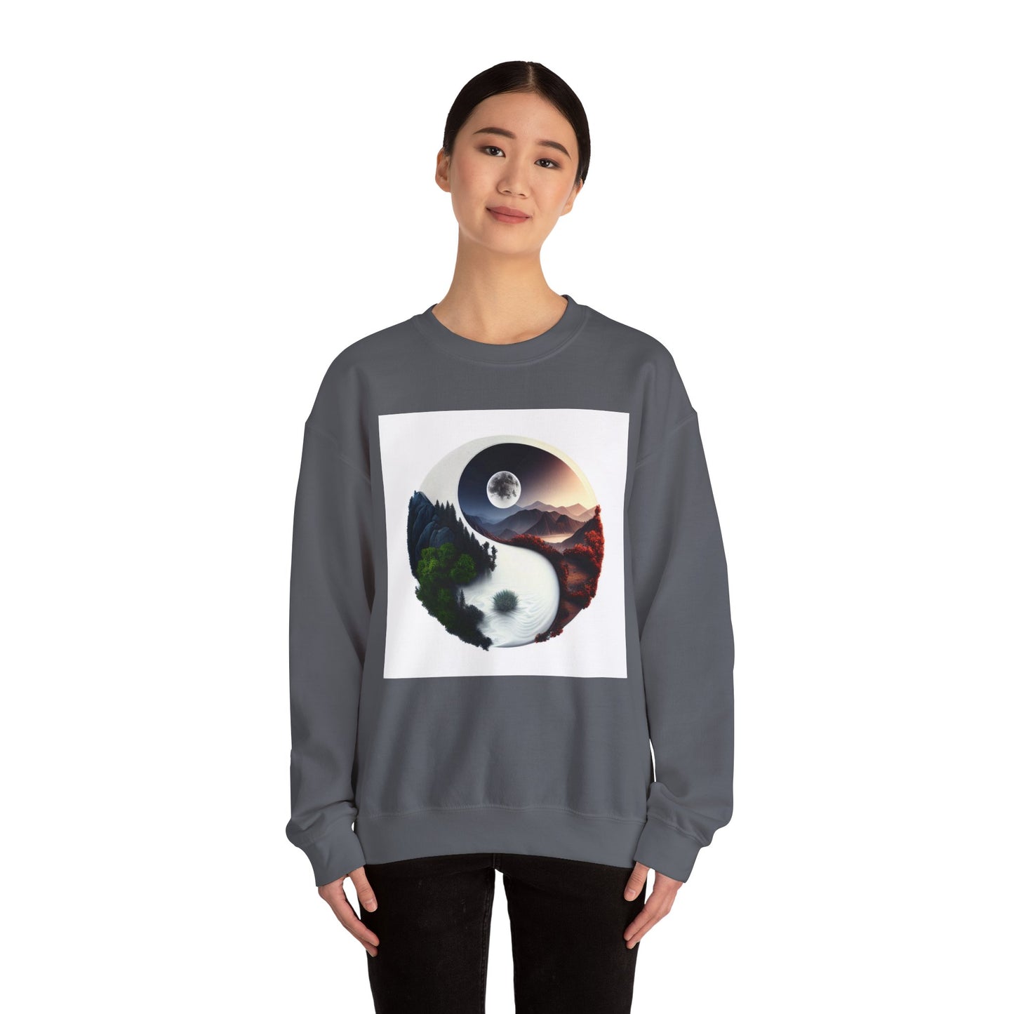 Unisex Yin Yang Nature Crewneck Sweatshirt - Cozy and Stylish for Outdoor Lovers