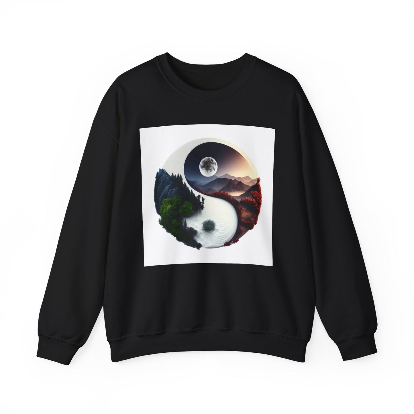 Unisex Yin Yang Nature Crewneck Sweatshirt - Cozy and Stylish for Outdoor Lovers