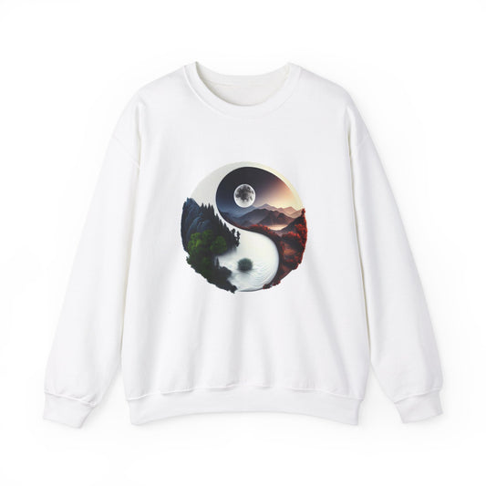 Unisex Yin Yang Nature Crewneck Sweatshirt - Cozy and Stylish for Outdoor Lovers